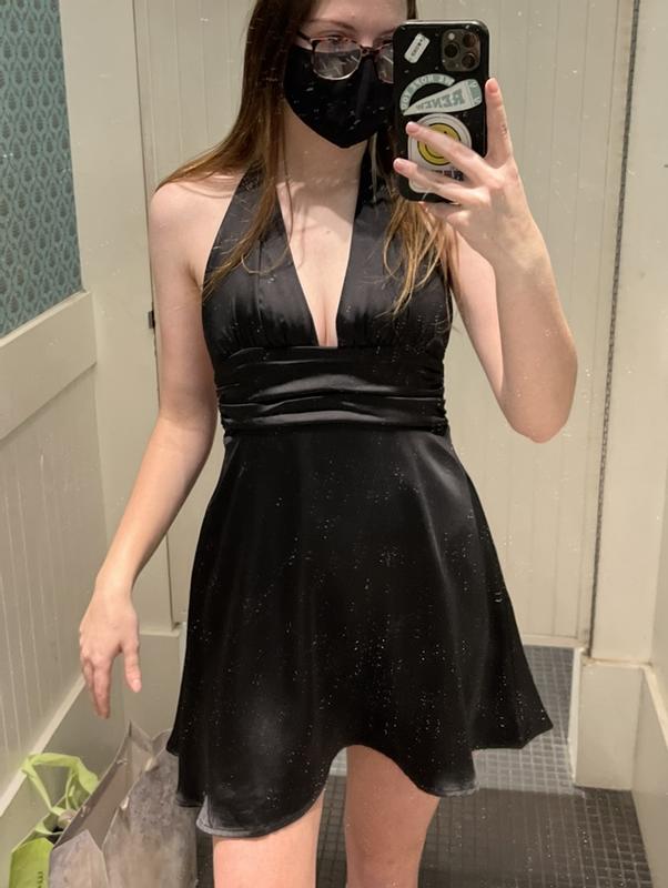 garage holly satin plunge halter dress Holly Satin Plunge Halter Dress Black