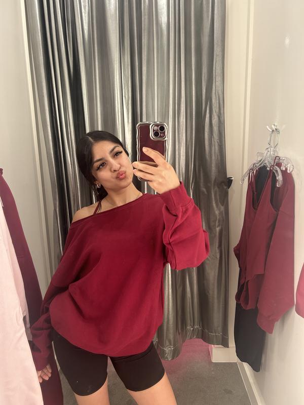 SoftTerry Off Shoulder Sweatshirt Burgundy | Garage