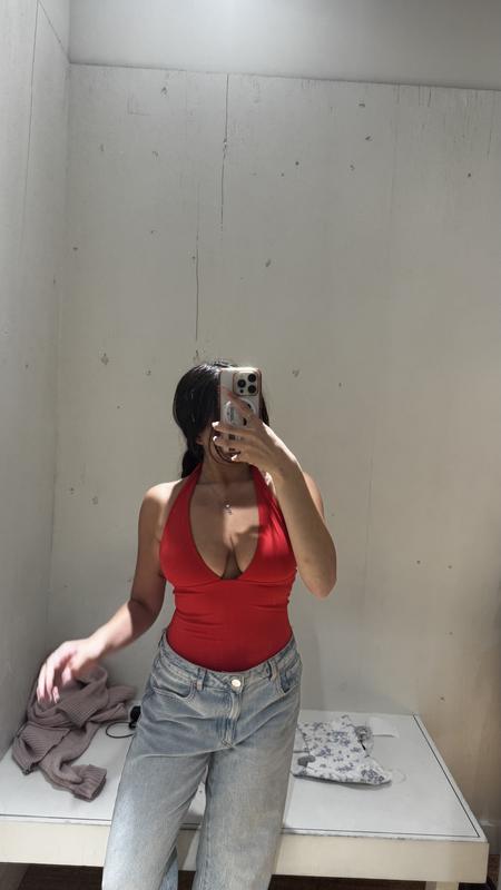 Sleek Plunge Halter Bodysuit
