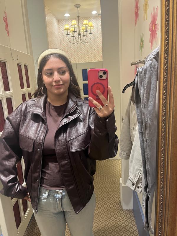 Oversized Faux Leather Bomber