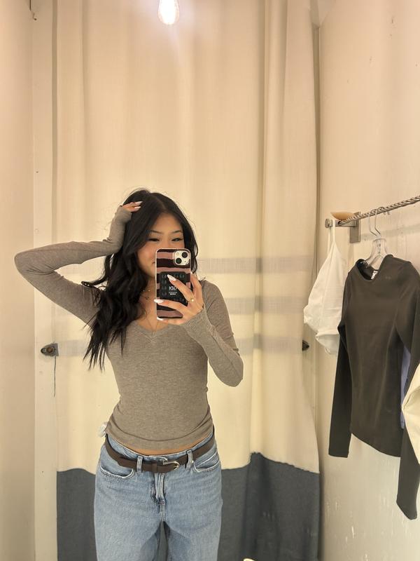 Serene Deep V-Neck Long Sleeve Top