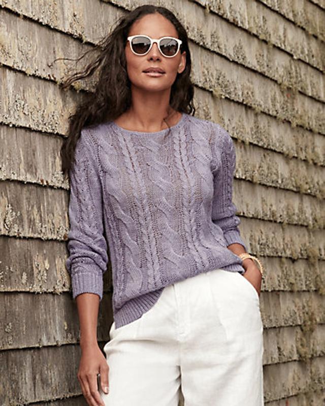 Linen & Organic-Cotton Cabled Pullover | Garnet Hill