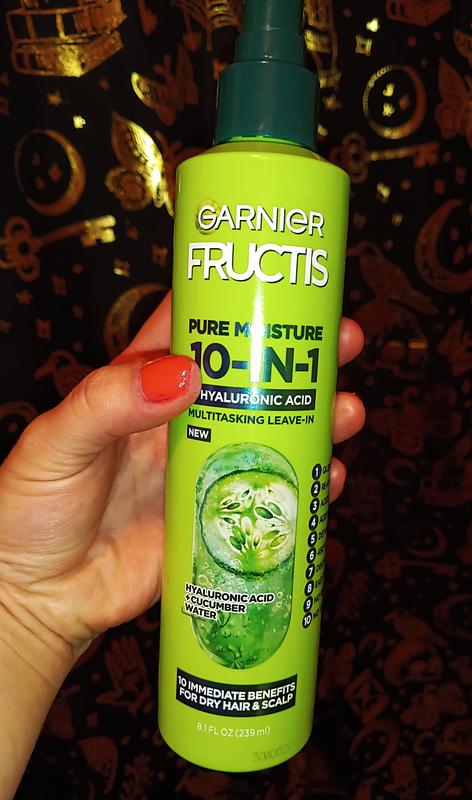 Garnier Fructis Pure Moisture 10-in-1 Leave-In Spray For Dry Hair & Scalp,  Hydrating Hair Treatment, With Hyaluronic Acid and Cucumber Water - 239ml,  10 immediate hair benefits 