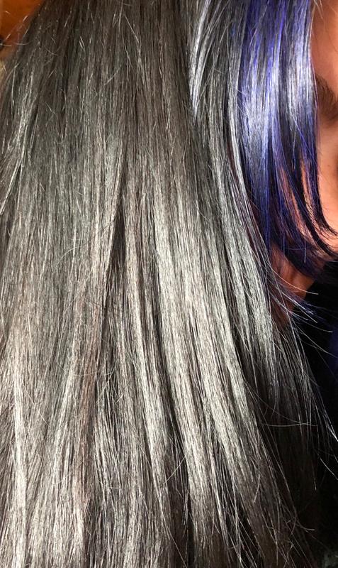 My hair is dark brown with blue accents, healthier and shinier!