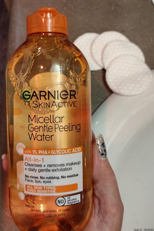 Garnier SkinActive Micellar Gentle Peeling Water with 1% PHA and Glycolic  Acid, Facial Cleanser and Makeup Remover, 2 Pack