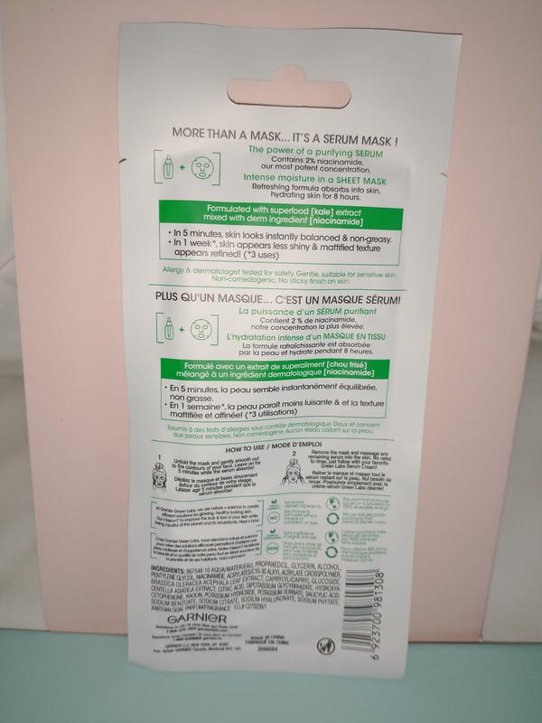 Garnier green lab balacing Kale B sheet mask product info