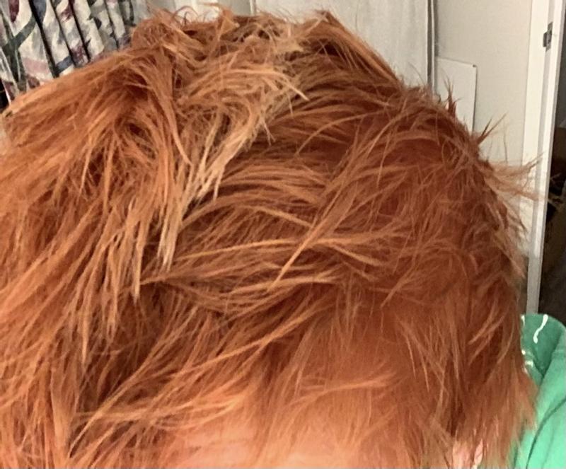 New colour bleached so I could use lighter red and even left blonde tips