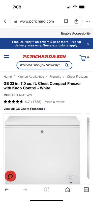 GE FCM7SKWW 7.0 Cu. ft. White Chest Freezer