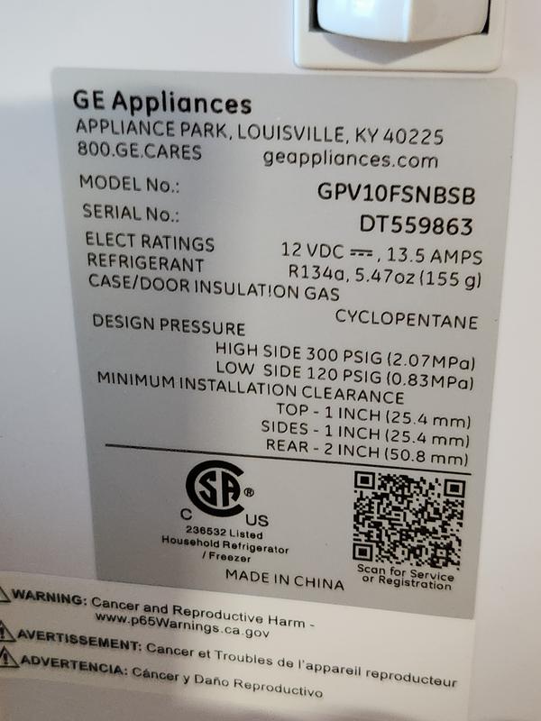 GE Appliances GPV10FGNBB GE(R) 9.8 Cu. Ft. 12 Volt DC Power Top