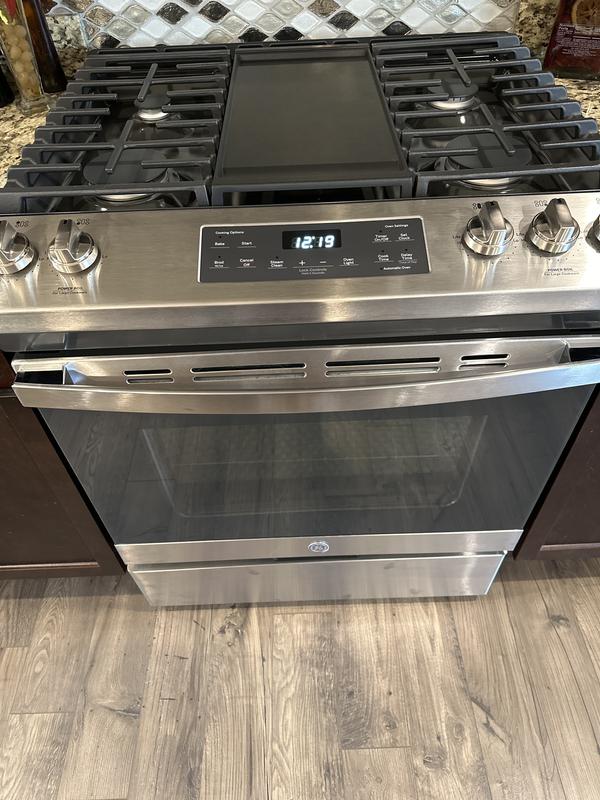 GE 30 in. 5.3 cu. ft. Oven Slide-In Gas Range with 5 Sealed Burners &  Griddle - Slate