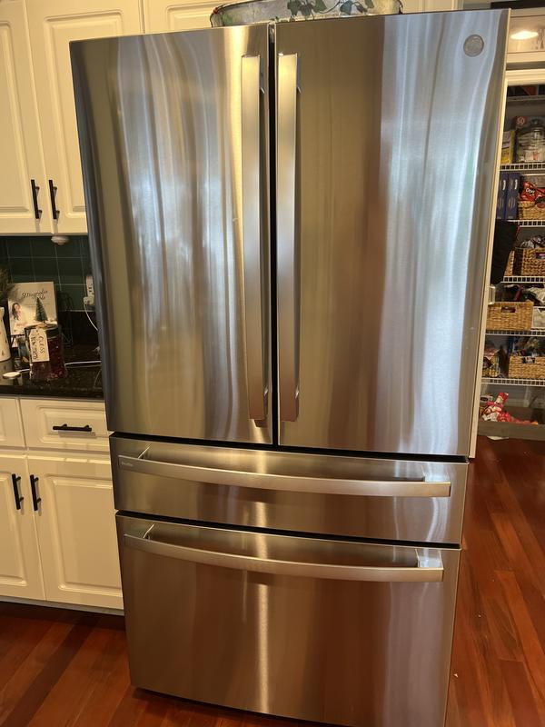 GE Profile 28.7 cu. ft. Four Door French Door Refrigerator in Fingerprint  Resistant Stainless with Dual-Dispense Autofill Pitcher PGE29BYTFS - The