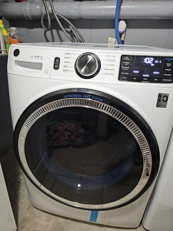 GE Front Load Washer 4.8 Cu Ft With UltraFresh Vent & WiFi - White Smart Washer With OdorBlock Technology