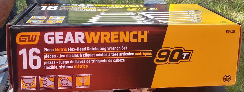 12 Pc 90T Flex Head Ratcheting Combination Metric Wrench Set