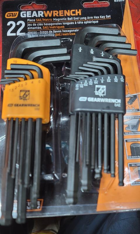 22 Piece SAE/Metric Magnetic Ball End Long Arm Hex Key Set