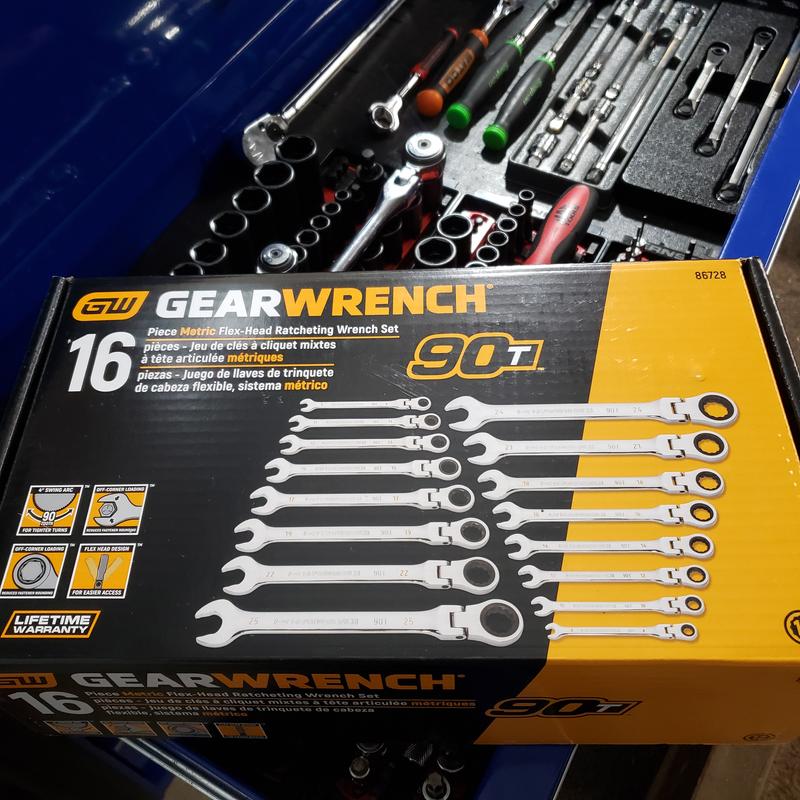 12 Pc 90T Flex Head Ratcheting Combination Metric Wrench Set