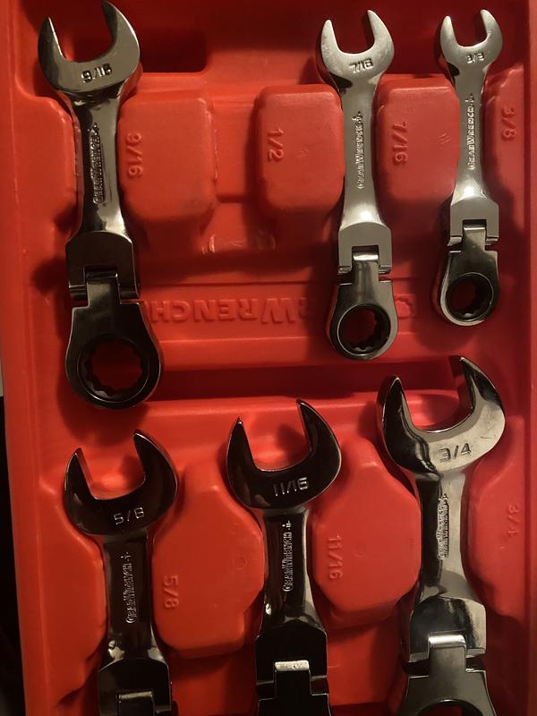 7 Pc. 72T Stubby Flex Head Ratcheting SAE Wrench Set