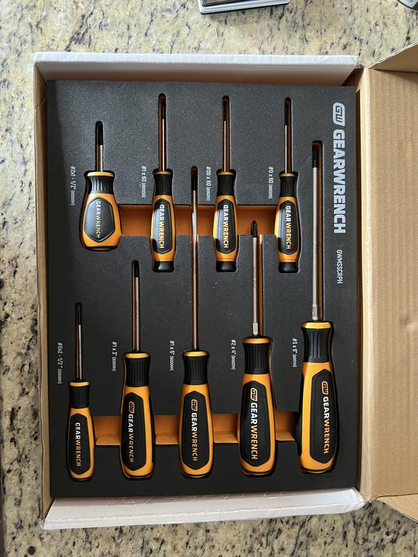 9 Pc Phillips Dual Material Screwdriver Set in Foam Tray