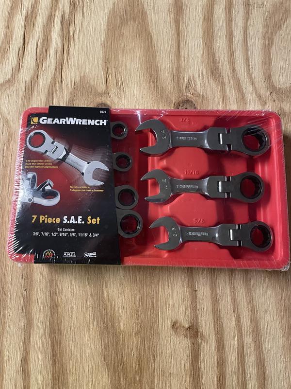 7 Pc. 72T Stubby Flex Head Ratcheting SAE Wrench Set