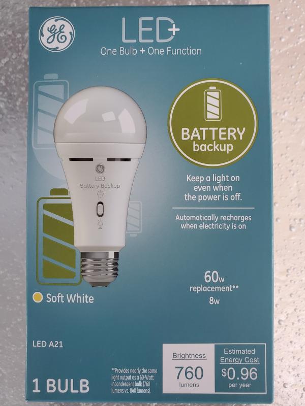 GE LED Battery Backup LED Light Bulbs General Purpose A21 Bulb