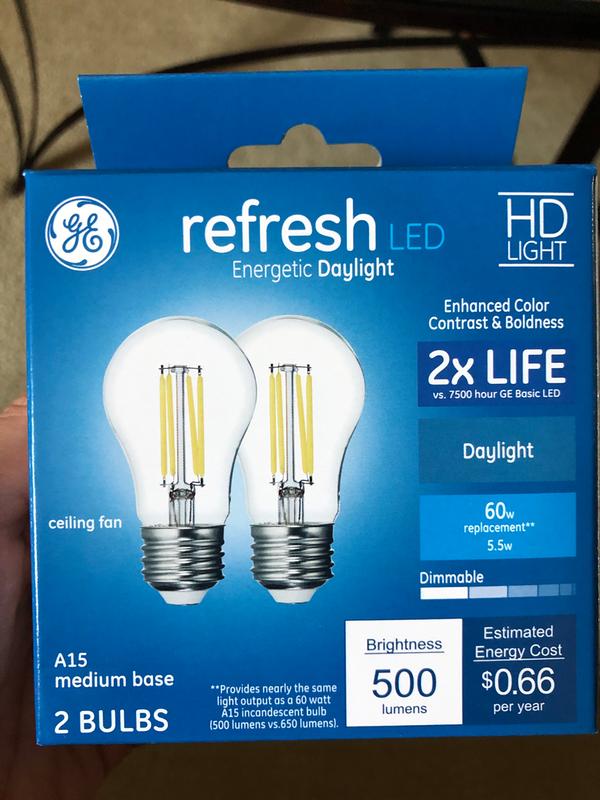 GE Refresh HD 60-Watt EQ A15 Daylight Candelabra Base (e-12) Dimmable LED Light  Bulb (2-Pack) in the General Purpose Light Bulbs department at