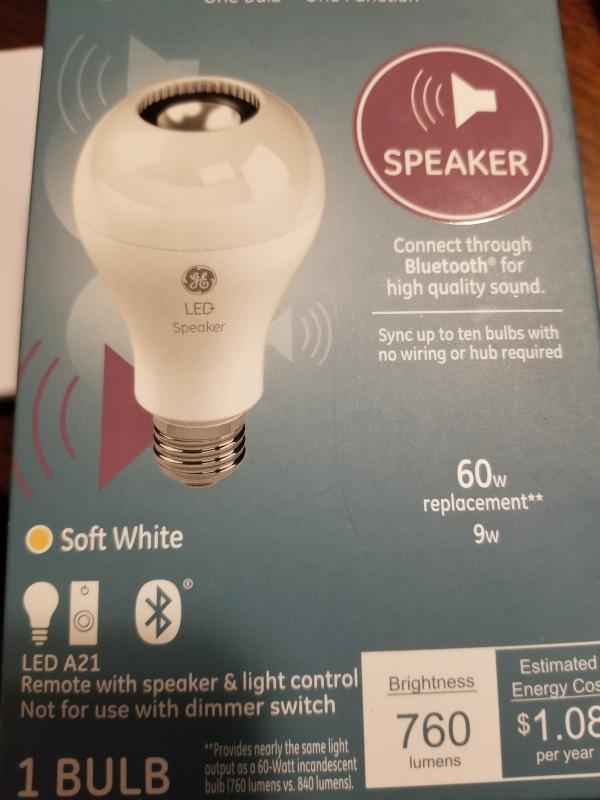 Ge Lighting Led Speaker Bulb Bluetooth Enabled Built In Indoor A21 Light With Remote No Hub Required 60w Soft White 1 Pack - Ceiling Fan Light Bulbs Lowe Sound
