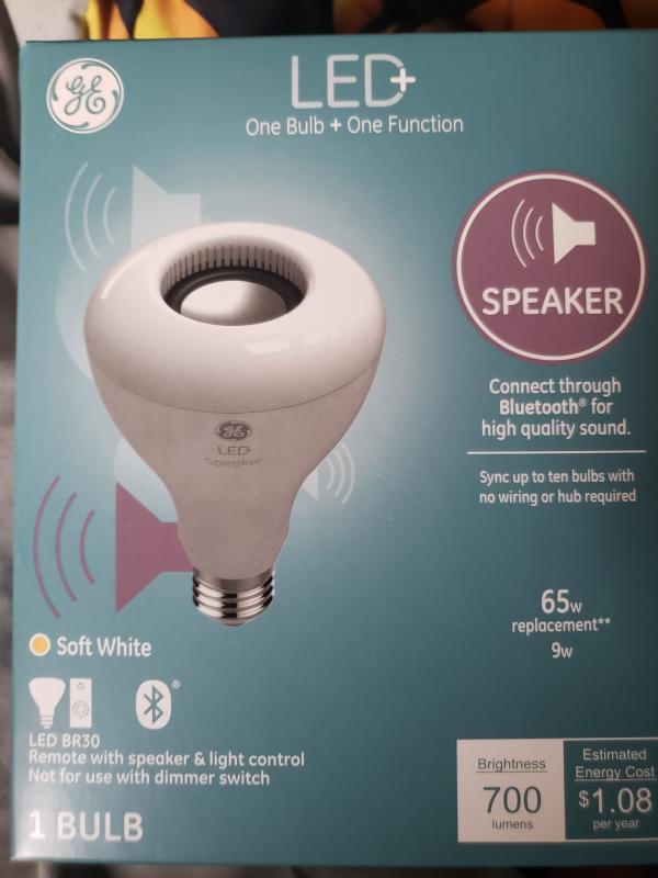 GE LED+ Speaker Light Bulb, Soft White, Bluetooth Speaker, No App