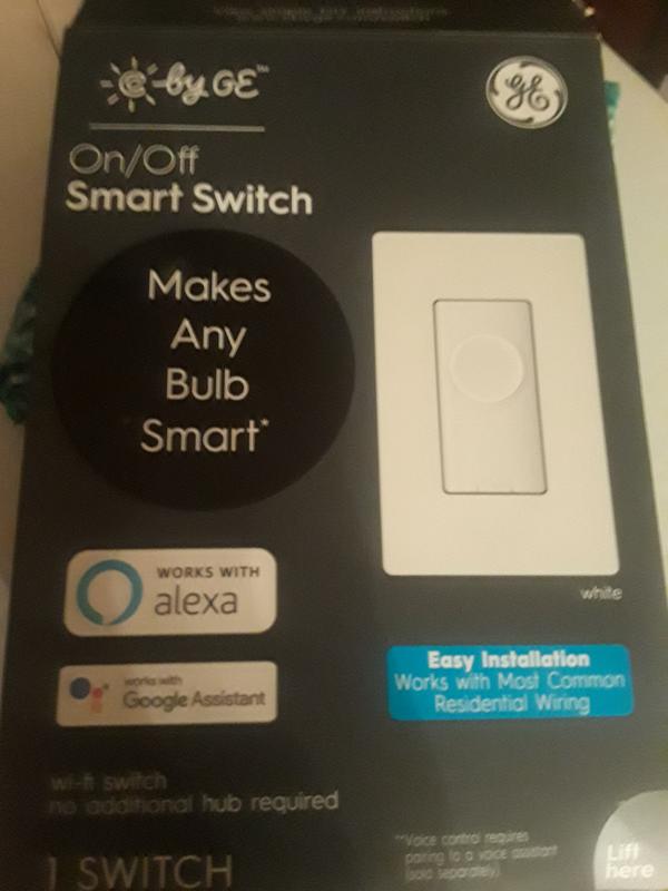 GE CYNC Smart Light Switch On/Off Button Style, No Neutral Wire Required,  Bluetooth and 2.4 GHz Wi-Fi 3-Wire Switch, Works with Alexa and Google Home,  White (1 Pack)