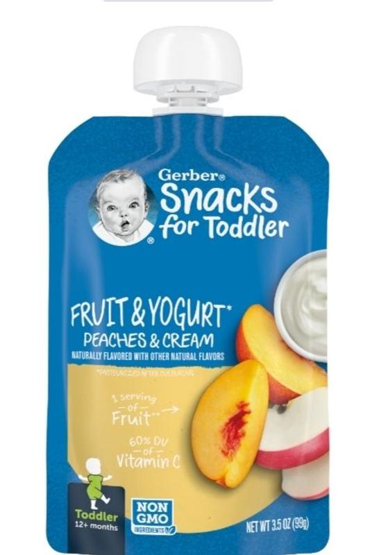 Gerber Toddler Food, Peaches Cream, Fruit Puree and Yogurt
