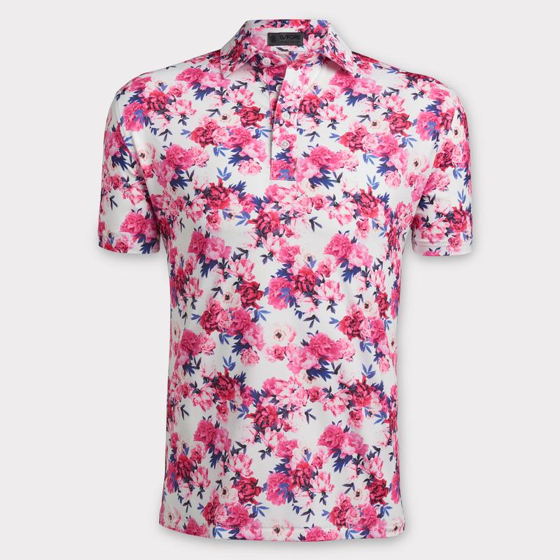 Pink floral polo best sale