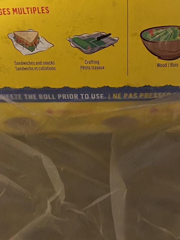 Note the wrap overly adhering to itself making it difficult to itself. The sheet also overly adheres to the material still on the roll making the sheet less sticky when after it's off the roll.