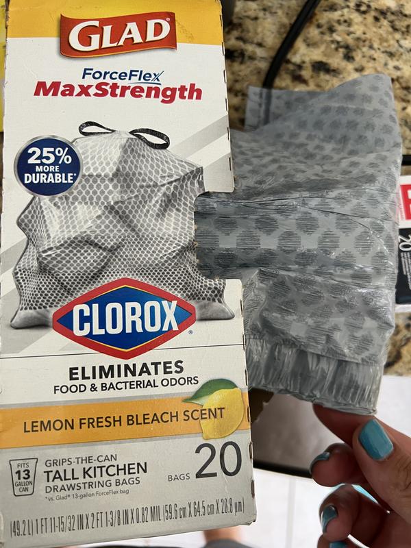 Glad ForceFlex MaxStrength 13 gal. Lemon Fresh Bleach Scent Grey Kitchen Drawstring Trash Bags with Clorox (45-Count)