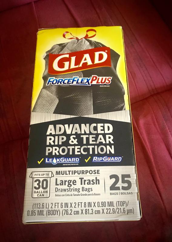 Glad ForceFlex Drawstring Trash Bags, 30 Gallons, Black, 25 bags