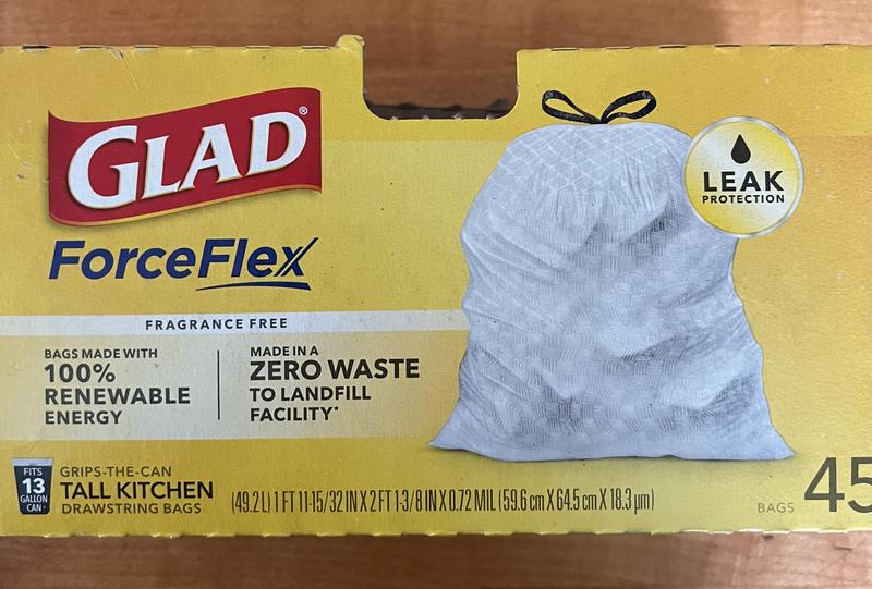 Glad ForceFlex 13 Gal. Unscented Tall Kitchen Drawstring Trash