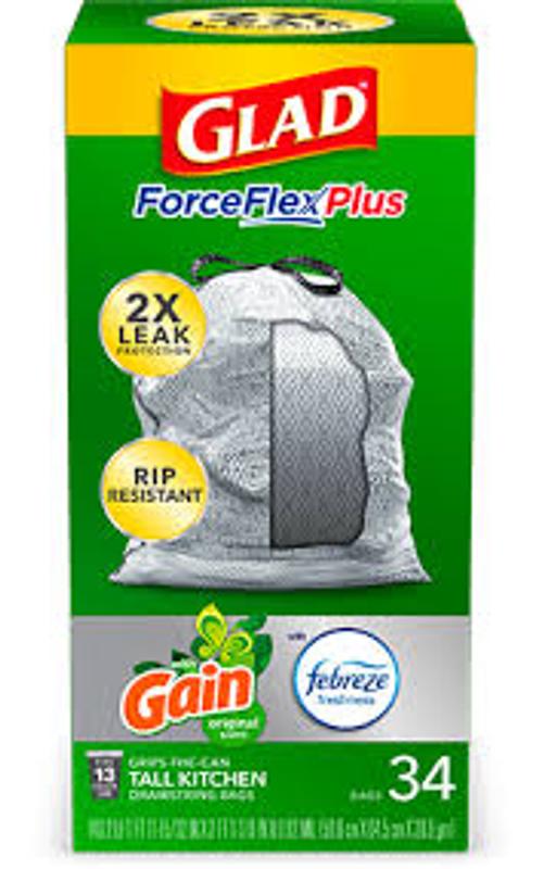 Glad ForceFlex MaxStrength Tall Kitchen Drawstring Trash Bags - Eucalyptus  Mint - 13 Gallon/45ct 45 ct; 13 gal