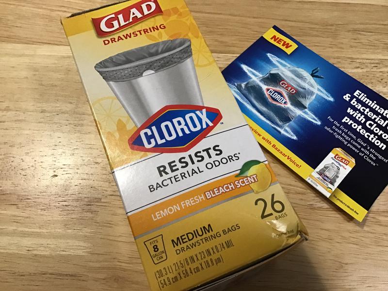 Glad Clorox Drawstring Bags, Medium, Lemon Fresh Bleach Scent, 8 Gallon - 26 bags