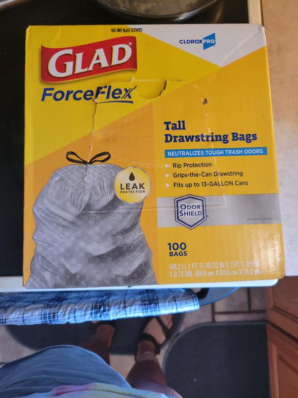 Glad ForceFlex OdorShield Tall Kitchen Drawstring Trash Bags Unscented, 13  Gallon Grey