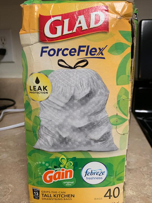 Glad ForceFlex Tall Kitchen Drawstring Trash Bags 13 Gallon White Trash Bag,  Gain Original scent with Febreze Freshness - Shop Trash Bags at H-E-B