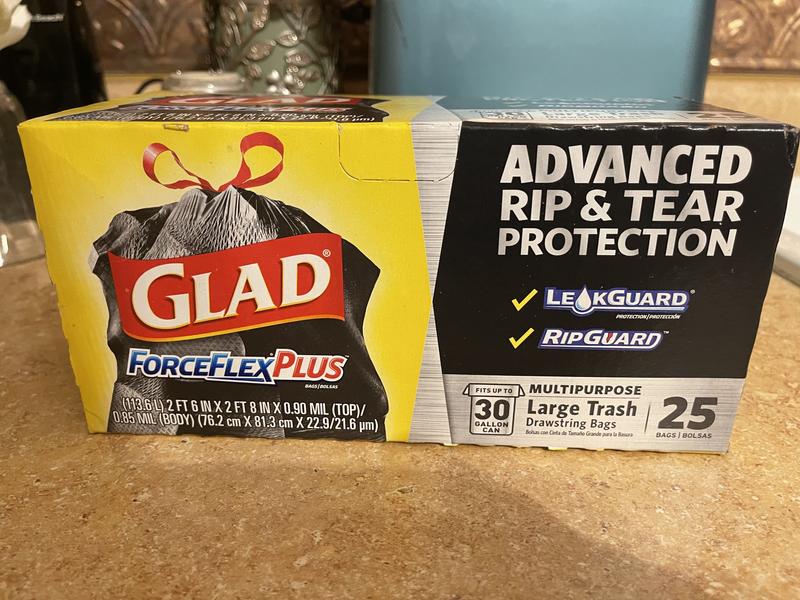 Glad ForceFlexPlus Black Large Drawstring Trash Bags, 30 Gal, 25 Ct  (Package May Vary) 25 Count (Pack of 1) Standard Packaging