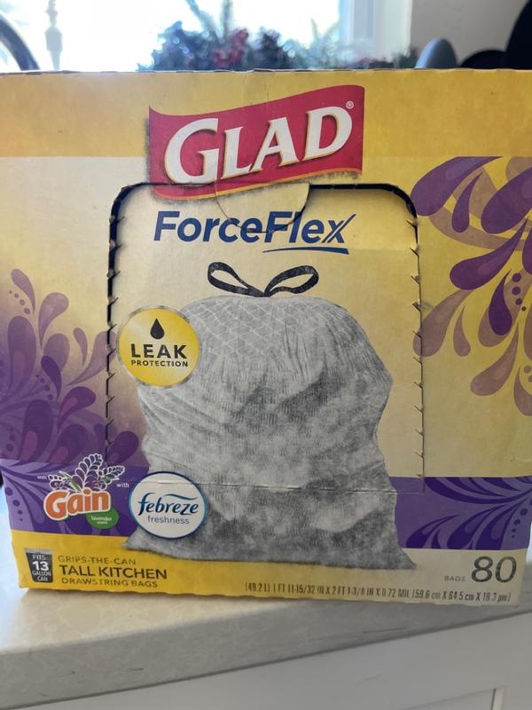 Glad ForceFlex Tall Kitchen Drawstring Trash Bags, 13 Gallon, Gain