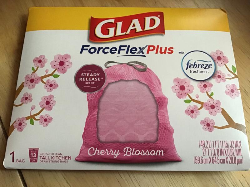 Glad ForceFlex Plus Tall Kitchen Bags, Drawstring, Grips-the-Can, Cherry Blossom, 13 Gallon - 34 bags