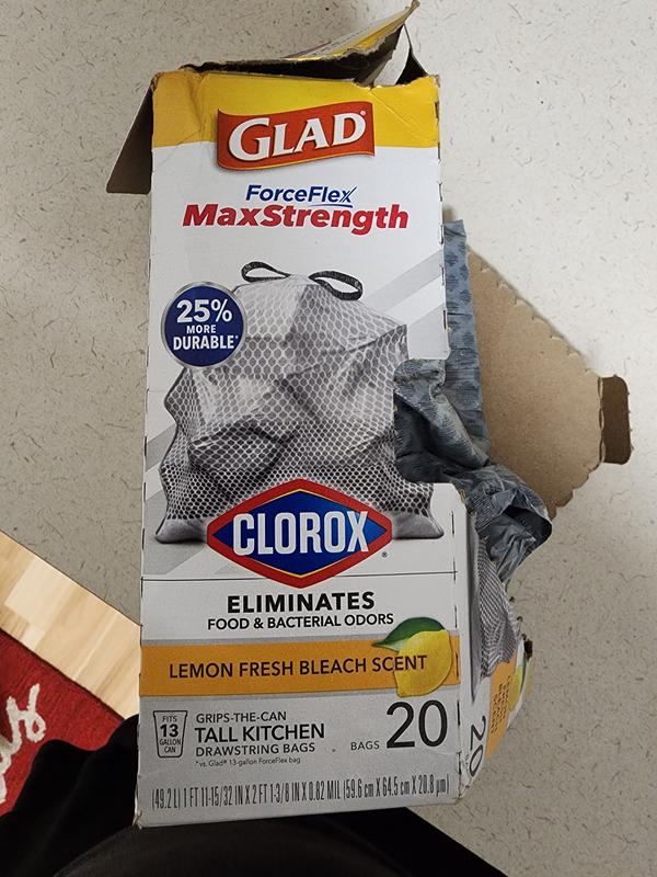 Glad ForceFlex MaxStrength 13 gal. Lemon Fresh Bleach Scent Grey Kitchen Drawstring Trash Bags with Clorox (45-Count, 2-Pack)