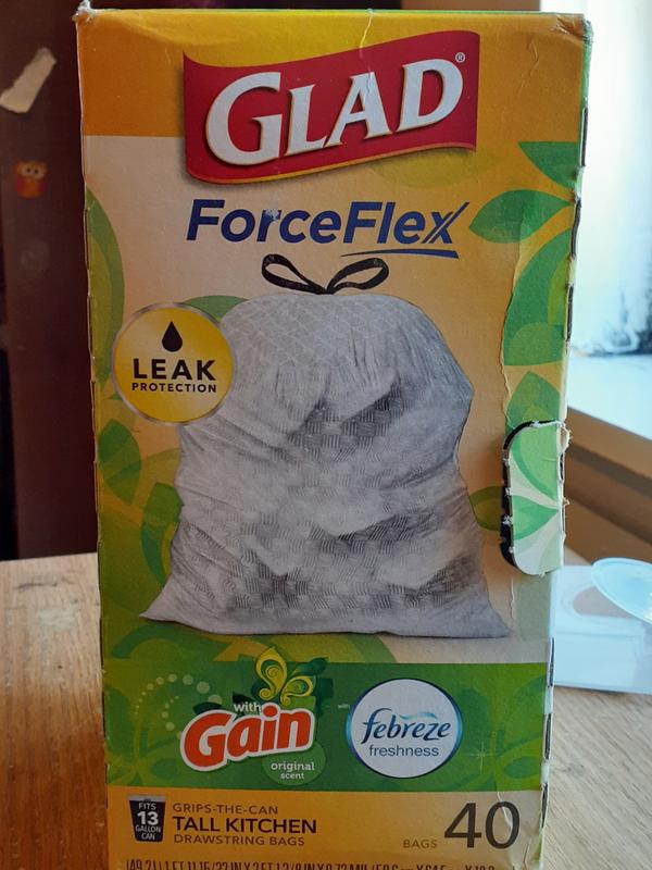 Glad ForceFlex Tall Kitchen Drawstring Trash Bags, 13 Gallon, Gain Scent  with Febreze, 22 Count