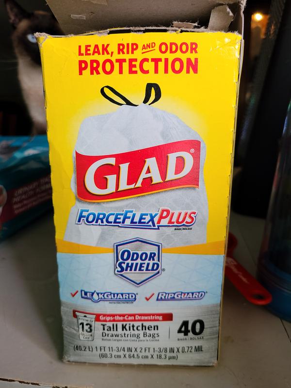 Glad 40-Count 13 Gallon Unscented Odor Shield ForceFlex Plus Drawstring Trash  Bags - 79008