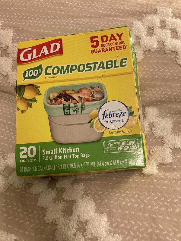 Glad Compost Small Kitchen 2.6 Gallon Trash Bags, Lemon Scent with