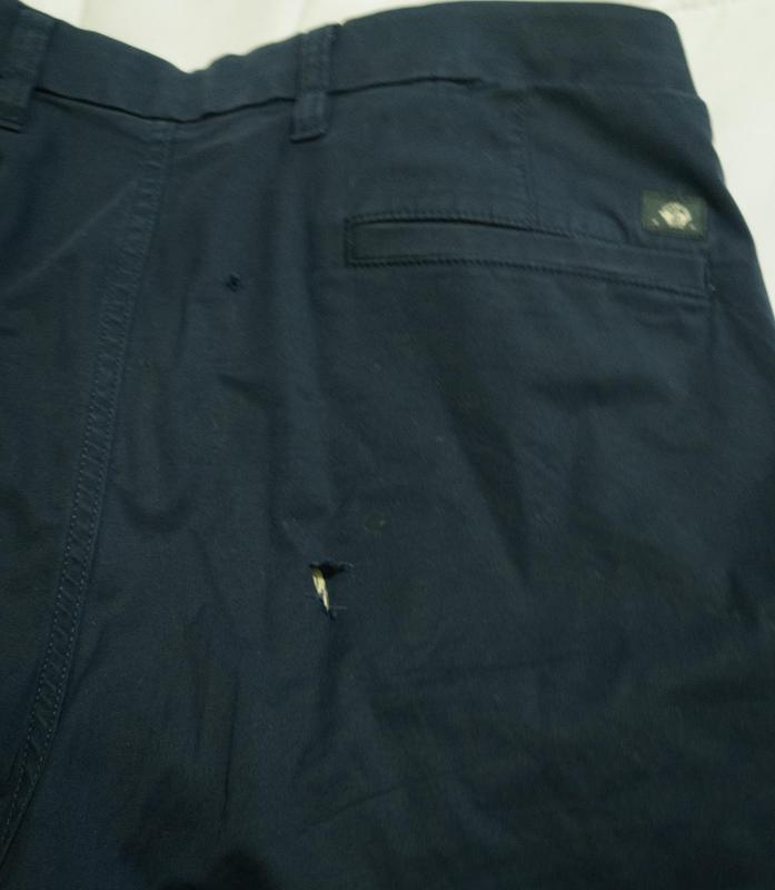 Two holes in back of shorts