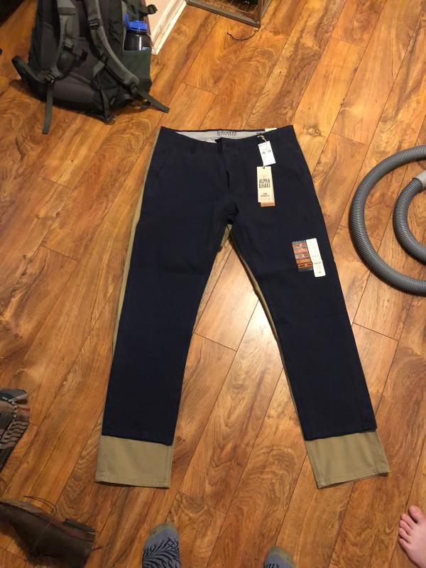 The navy pair directly on top of the khaki pair