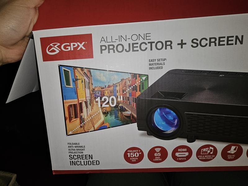 GPX Portable Indoor/Outdoor Projector Bundle w/120 Screen & Speaker