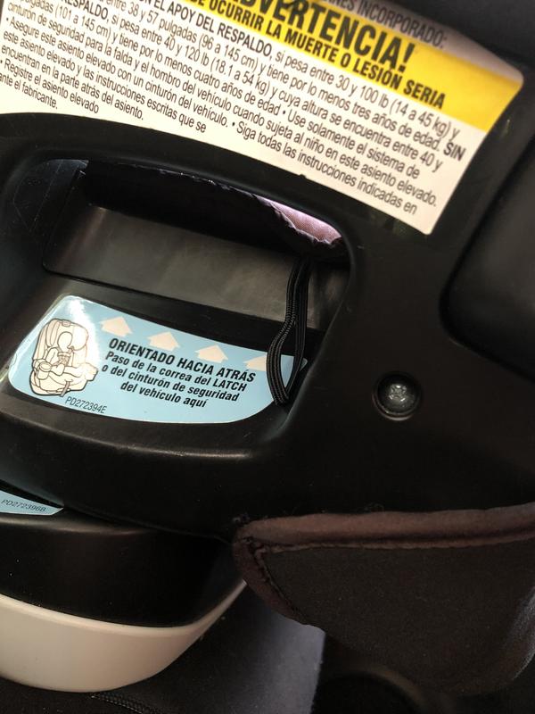 Picture of missing clasp and unsecured fabric on old seat.