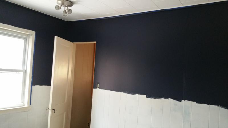 Navy blue portion is the wall liner covering paneling.