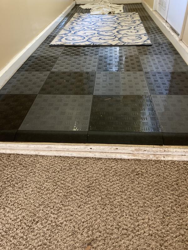 Greatmats Click Tile Black 2-3/8 in. x 12.14 in. x 5/8 in. Female Border Ramp with Loops (Case of 4)